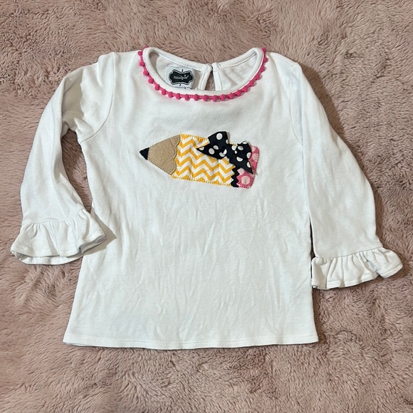 Mud Pie Other - EUC Mud Pie back to school Bow Pencil Long Sleeve Tee Ruffled Sleeve 24/2t-3t